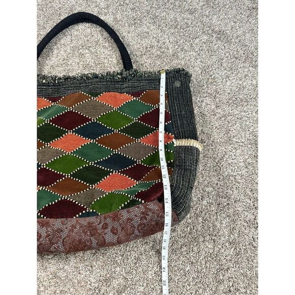 vintage handmade quilted patchwork textured large tote bag purse boho multi - Picture 11 of 12